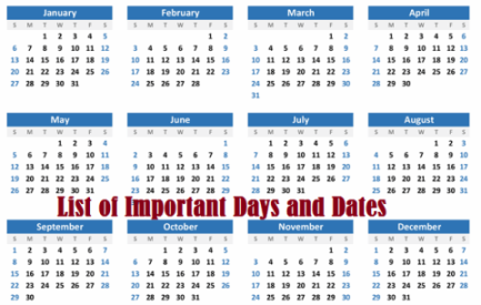 Important days and dates 2021